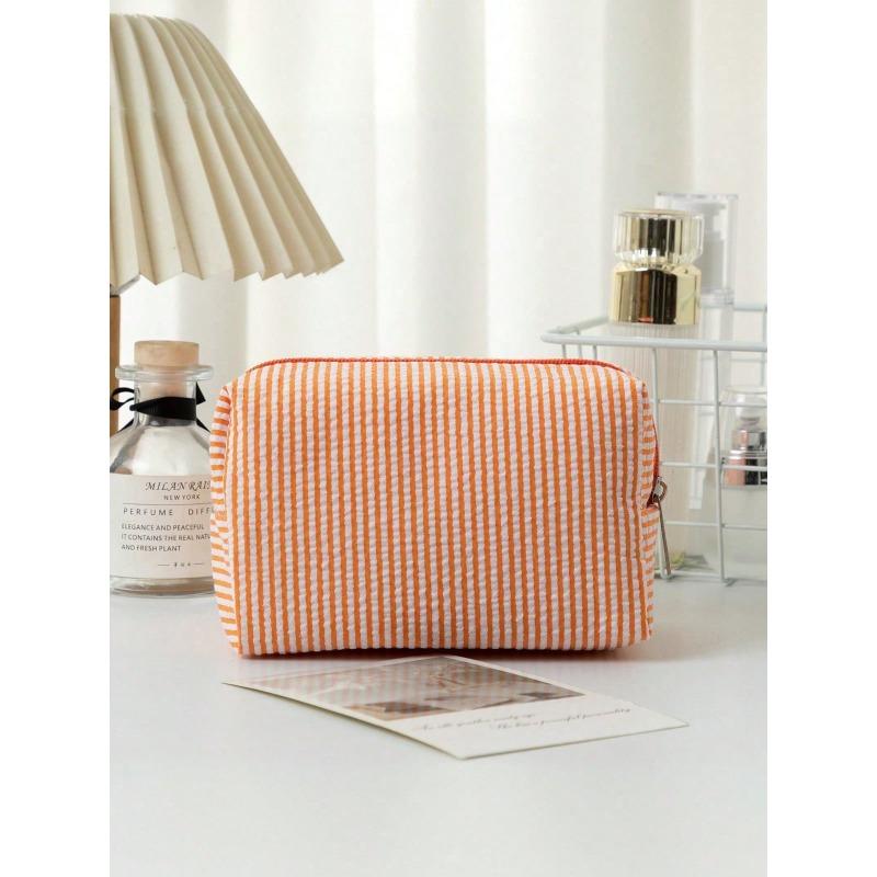 Striped Bubble Chiffon Zipper Clutch, Travel Toiletry Bag, Striped Cosmetic Bag