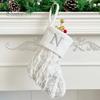1Pc Christmas White Stocking Letter Embroidery Knitted Handmade Reusable Xmas Tree Hanging Gift Bag Stocking Pendant Party Holiday Decoration