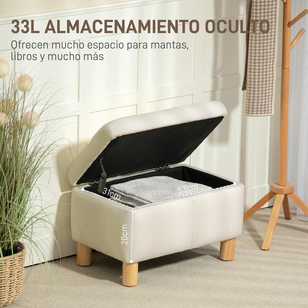 Storage Trunk For Bedroom 33L Upholstered In PU Storage Bench With Wooden Legs 60x38x40 Cm Cream