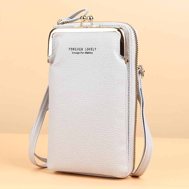 2022 Lychee Grain Solid Color Crossbody Shoulder Bag for Women - Korean Fashion Mobile Phone and Wallet Holder
