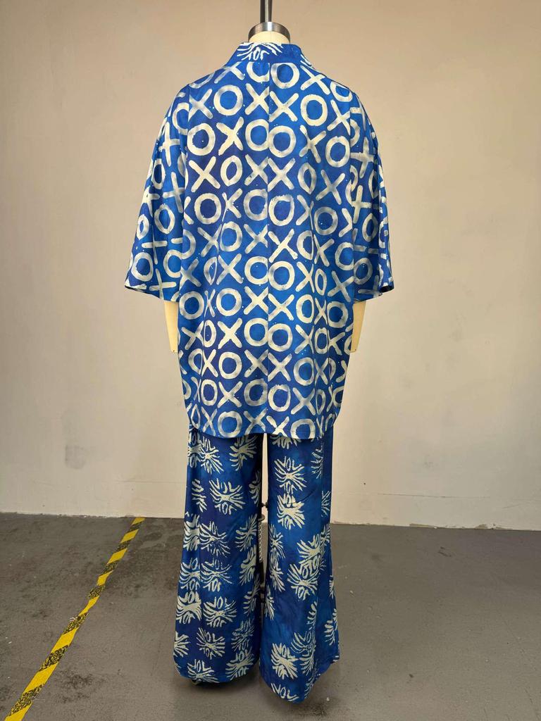 European & American Women's Summer 2026 Sweet Floral V-Neck Batwing Sleeve Top & High Waist Straight Leg Pants Set