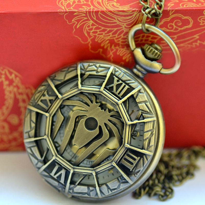 Bronze Scorpion Roman Numeral Quartz Pocket Watch Necklace - Model 9011