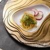 Złoty talerz jadalny z wypukłą wypukłą folią ceramiczną, wklęsły, wypukły, kreatywny talerz restauracyjny do kuchni molekularnej