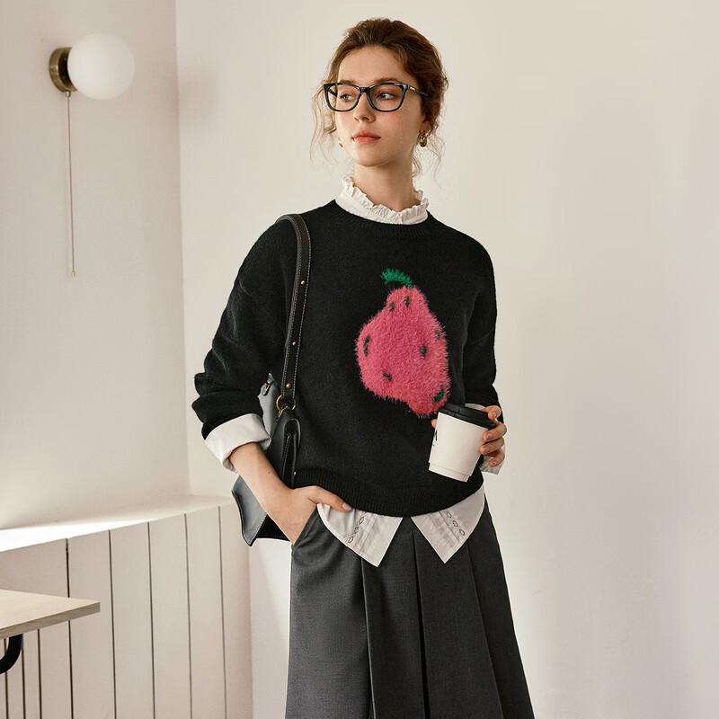 

Olrain Women s Fun Pear Jacquard Knit Pullover Sweater M