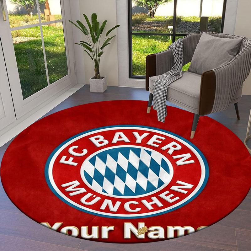 FC Bayern Munchen Custom Name Round Area Rug,Carpet Rug for Living Room Bedroom Sofa Playroom Decor,Non-slip Floor Mat