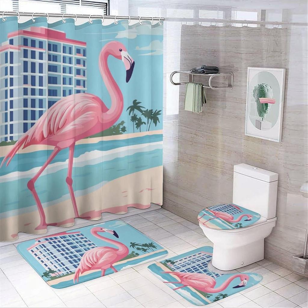 Modern Highland Cow Shower Curtains With Rugs Toilet Lid Cover And Bath Mat For Bathroom,Home Tub Curtains Sets With Rugs Farmho