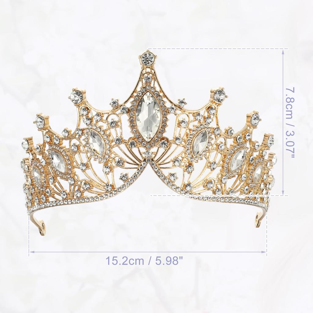 VOCOSTE Crown Tiara for Hair Gold and White Women, Princess, Bride, Wedding, Party, Cosplay, Accessory,