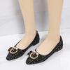 2025 Spring New Korean Version Flat Shoes Pointed Head Shallow Mouth Pearl Round Buckle Single Shoes Plaid Women's Shoes
