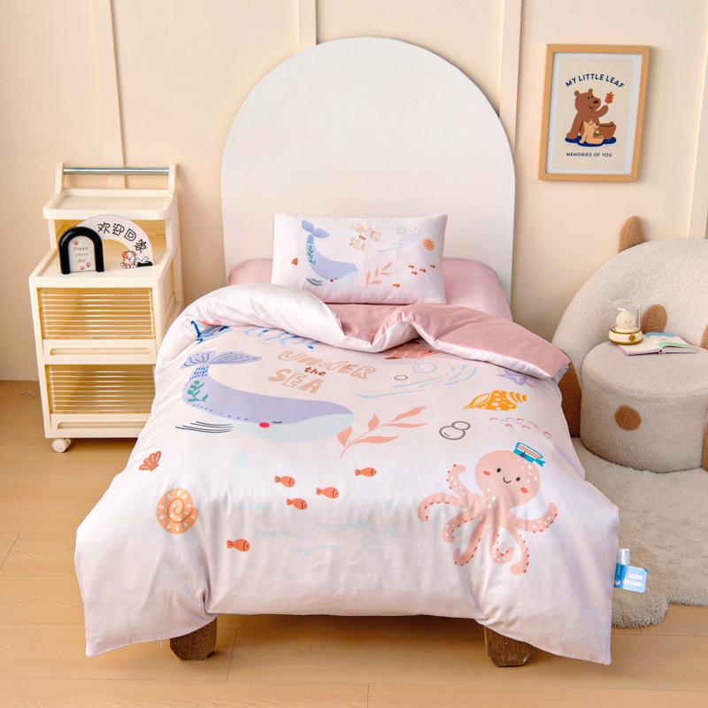 60S Pure Cotton Digital Print Kids' Autumn/Winter Bedding Set: First Day of School Duvet Cover
