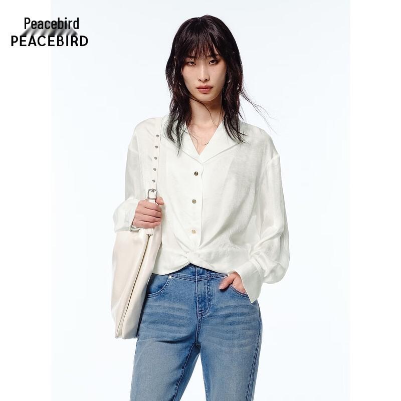Peacebird Loose Fit Lapel Short-Sleeved Top L