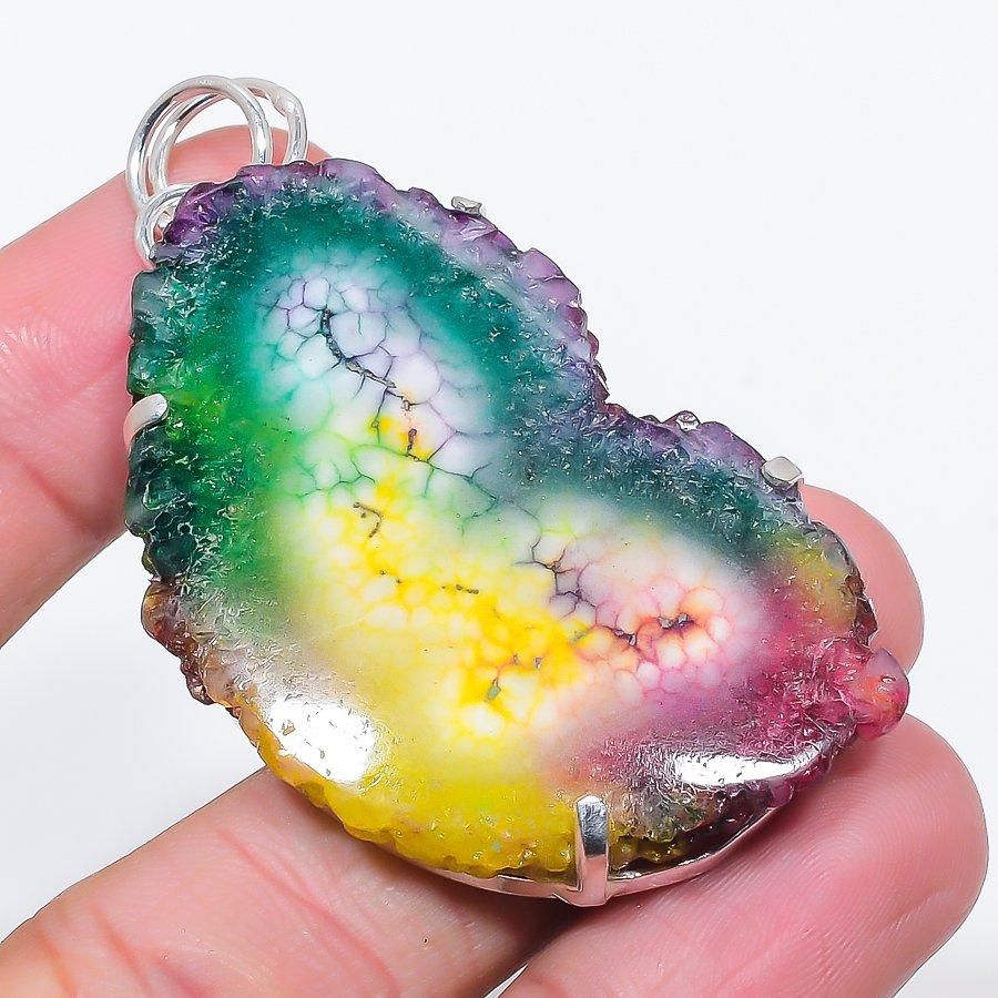 Natural Rainbow Solar Quartz 925 Sterling Silver Jewelry Pendant 2.56" u8V66