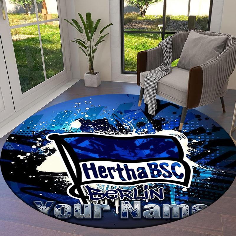 Hertha BSC Custom Name Round Area Rug,Carpet Rug for Living Room Bedroom Sofa Playroom Decor,Non-slip Floor Mat