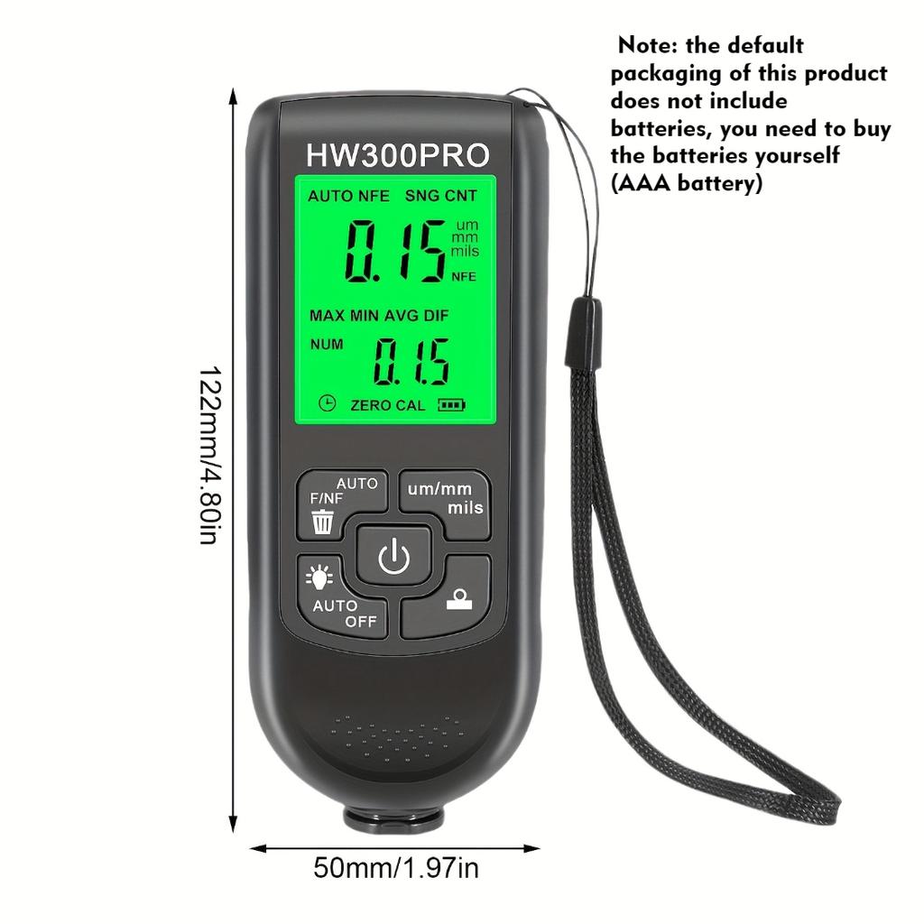 HW-300PRO Car Paint Thickness Gauge, 0-2000UM Fe&NFe Coating Tester, High Precision Automatic Detection, Auto Repair Inspection Tool
