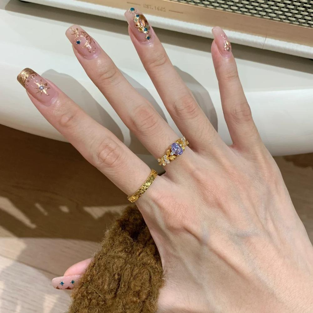 Vintage French Style Bauhinia Flower Ring for Women Handmade Brushed Minimalist Fashion Jewelry