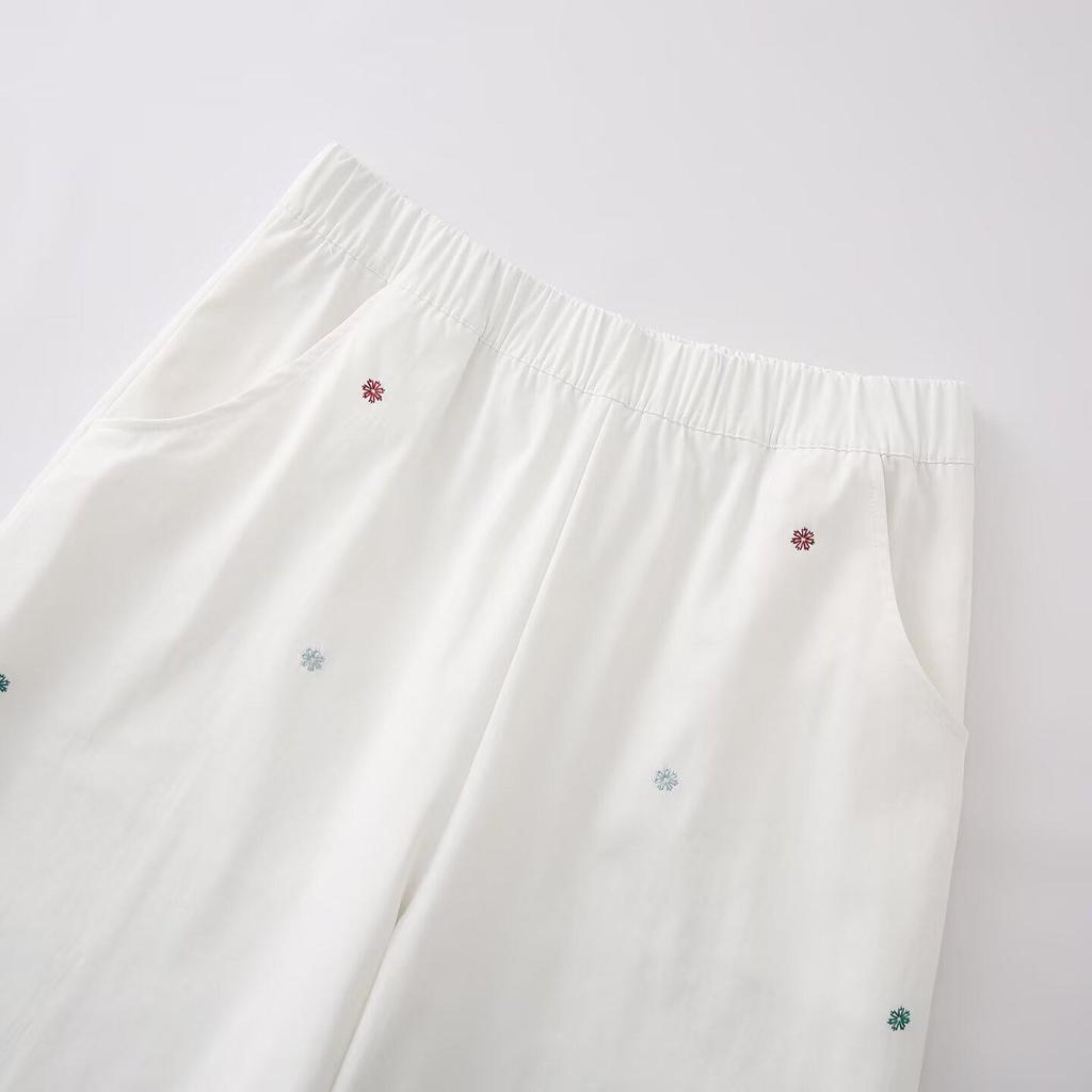 Spring/Summer 2026 European & American Style Women's Fashion Wide-Leg Embroidered Elastic Waist Casual Pants Y7602A