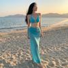 1011 New Swimsuit Women's Blue Mint Ins Sexy Hollow Dress Split Beach Vacation Pure Desire Wind Hot Spring