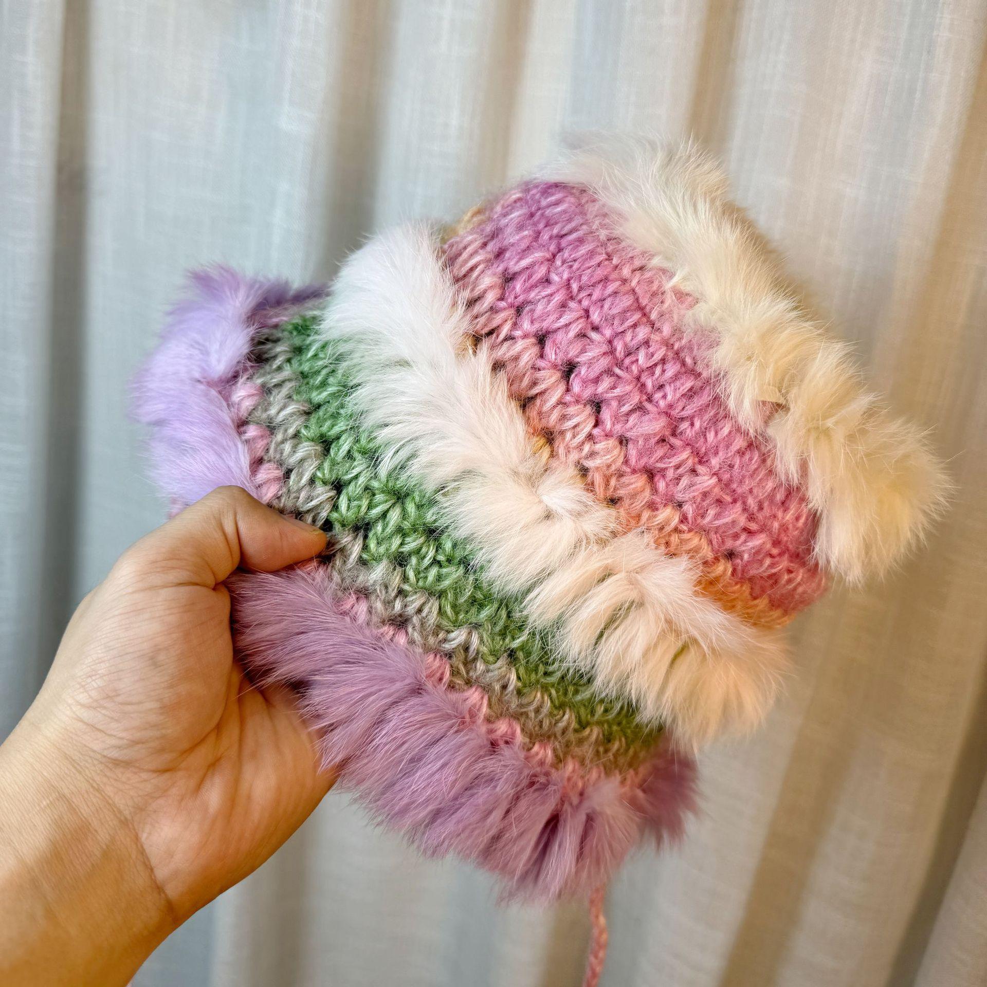 

Rabbit Fur Knitted Hat for Women New Autumn and Winter Plush Fisherman Hat Fashionable and Versatile Face Showing Small Woolen Basin Hat one size