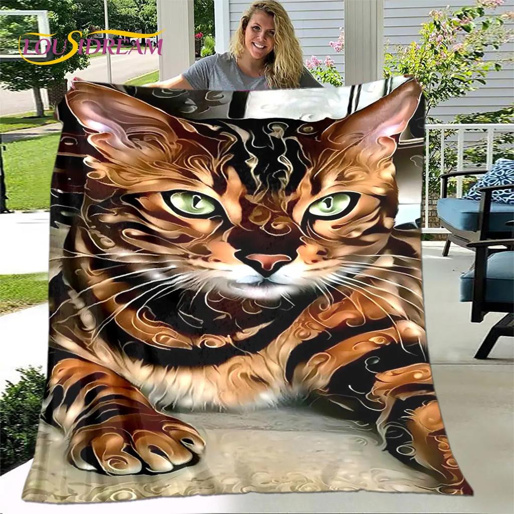3D Cartoon Cute Gothic Cat Blanket,Flannel Blanket Throw Blanket,Warm Children's Blanket for Home Living Room Bedroom Beds Sofa