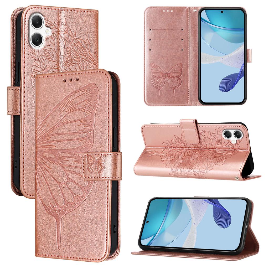 For Samsung Galaxy A06 4G Wallet Case with Wrist Strap Butterfly Imprint Leather Phone Cover