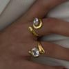 Shiny Cubic Zirconia Adjustable Ring 18K Gold Plated Stainless Steel Geometric Waterproof Daily Chic Jewelry for Women
