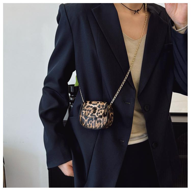 Koreanischer Stil Leopardendruck Satteltasche Modische Kette Schulter Crossbody Tasche