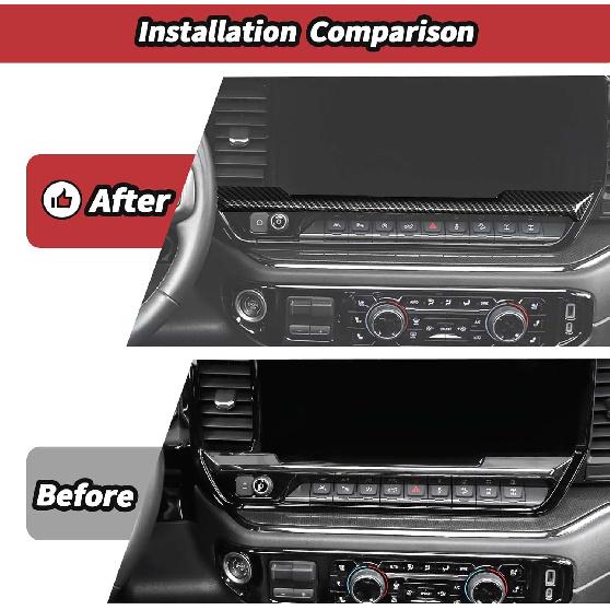 JeCar for Silverado Carbon Fiber Interior Center Console Dash Panel Trim Overlay for 2022 2023 2024 2025 2026 Chevrolet Chevy Silverado