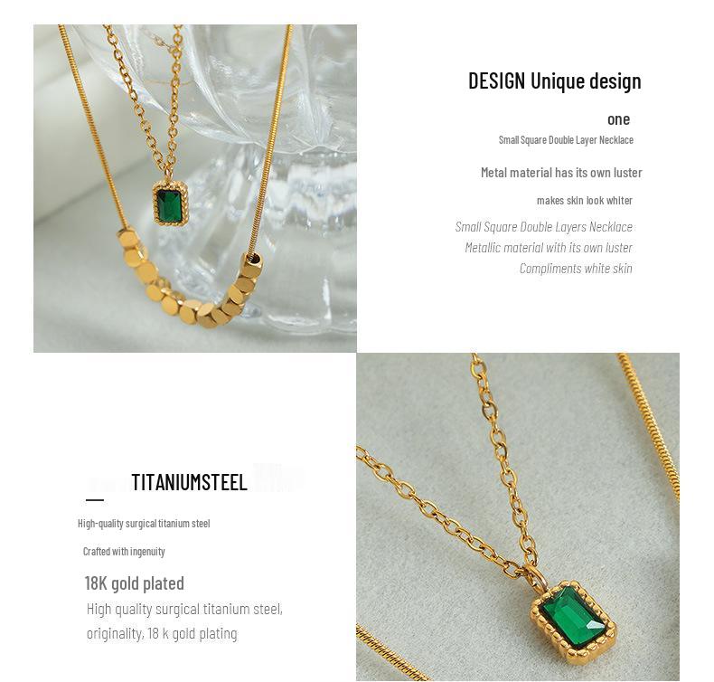 18K Gold Double Layer French Pendant Necklace - Titanium Steel Clavicle Chain