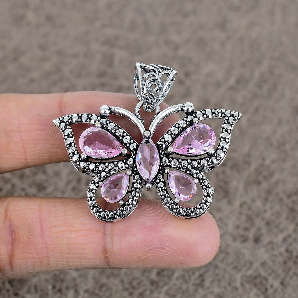 Pink Kunzite Gemstone Handmade 925 Sterling Silver Jewelry Pendant 1.65" KKG-86