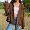 Women Hoodies Hooded Zipper Autumn Winter Thick Solid Color Drawtring Sweatshirt Coat for Daily Wear