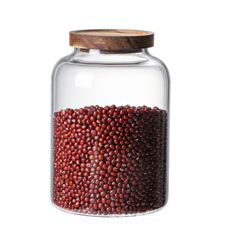 Large Capacity Acacia Wood Glass Storage Jar for Kitchen
