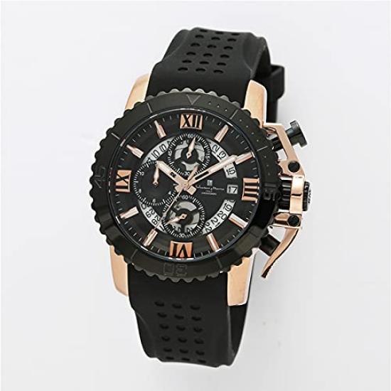 Salvatore Marra Chronograph Rubber Watch SM21103-PGBKBK Men's Pink Gold & Black Stainless Steel Case