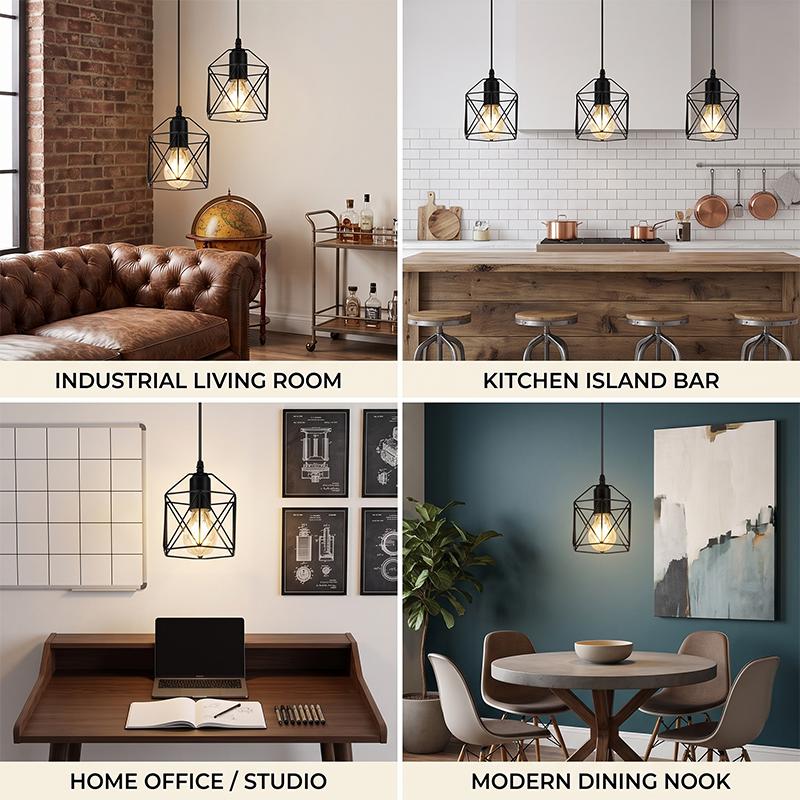 In Stock USA Vintage Geometric Pendant Light E27 Industrial Hanging Lamp Metal Cage Chandelier for Bar Kitchen Counter Interior
