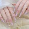 Purple Cat Eye False Nails With Chain Decor 24 Pcs Long Pointed Acrylic Press On Nails For Women Daily Party Wedding Wear