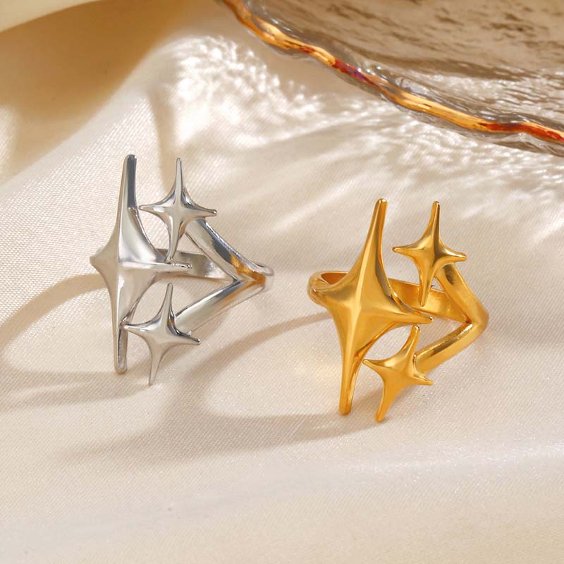 Stainless Steel Meetal Star Cross Open Rings For Women Men Vintage Gold Five Pointed Star Adjustable Rings Jewelry Gift