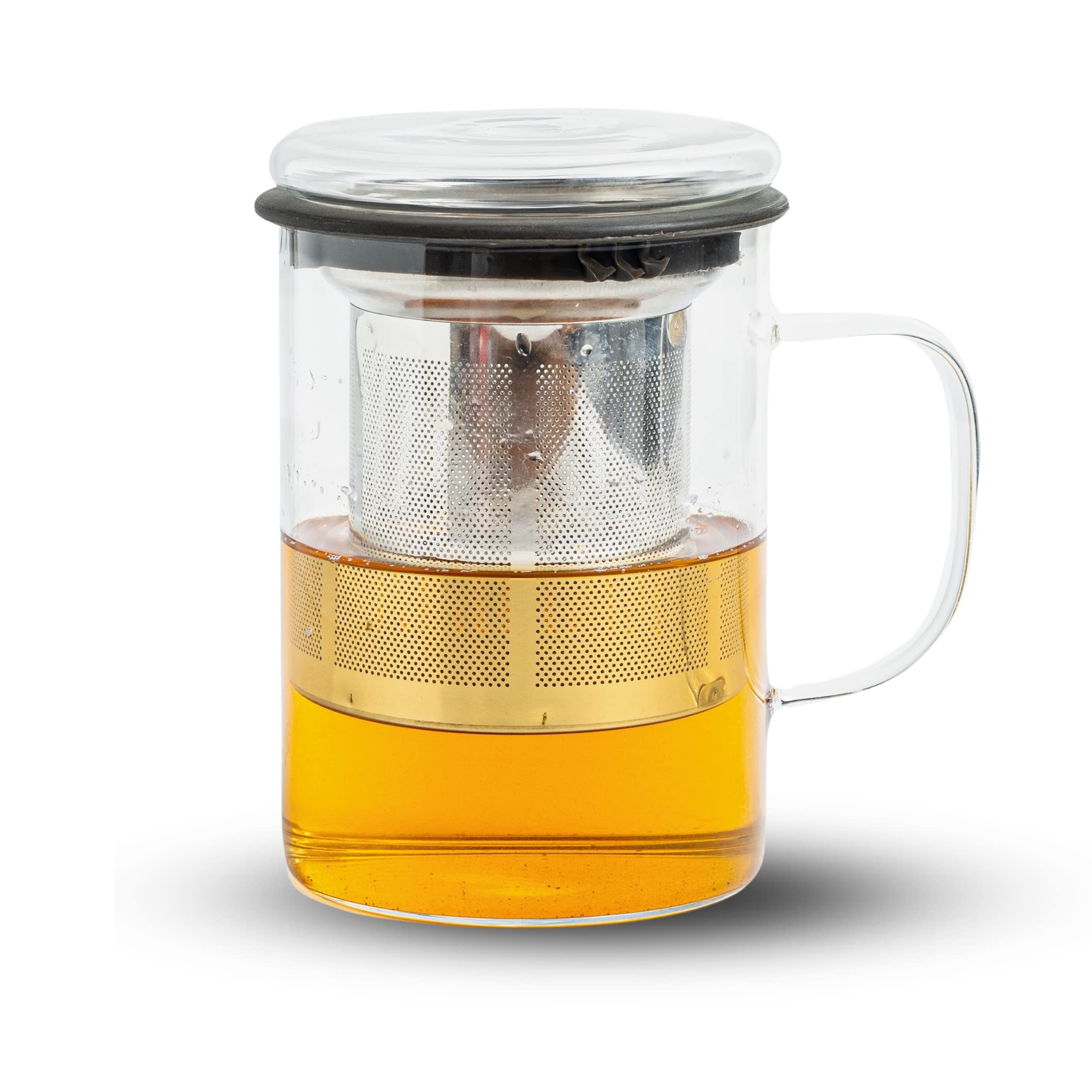 Sipologie Inspire Tea Infuser Mug - Ideal for Brewing Loose-Leaf Tea - Premium Clear Borosilicate Glass Mug with Fine Mesh Stainless Steel Infuser