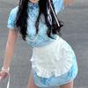 Ruffled Maid Apron Costume Maid Waist Apron Breathable Kitchen Cooking Apron for Women Halloween Cosplay and Daily Wear
