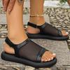 Fashion Summer Breathable Mesh Sandals Women Open Toe Flat Sandals Casual Fish Mouth Plus Size New Korean Comfort Beach Low Heel Sandals