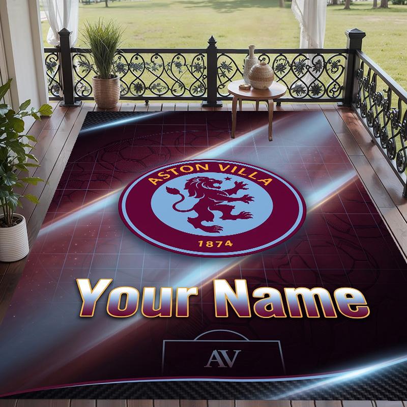 Custom Text Printed Rug Aston Villa Non Slip Floor Carpet For Home Room Decor