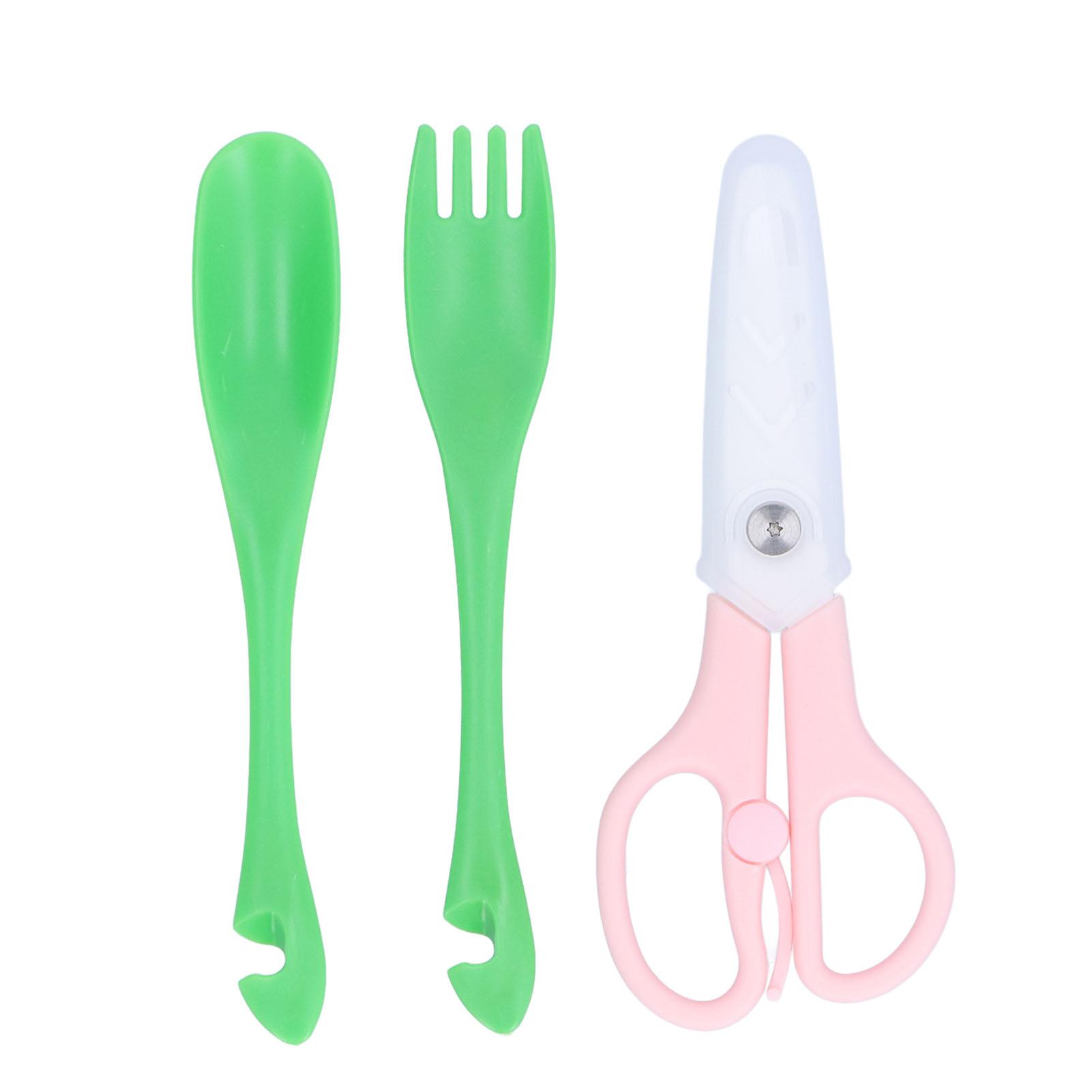 

Baby Scissors Fork Spoon Set Ceramics Safe Wear Resisting Anti Rust Baby Cutlery Set