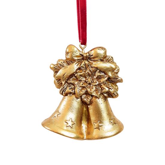 Resin Holiday Decoration Retro Golden Christmas Tree Ornament, Bell Wreath Horse Stocking Window Classic Ornaments Locomotive Pinecone Hanging Decor,