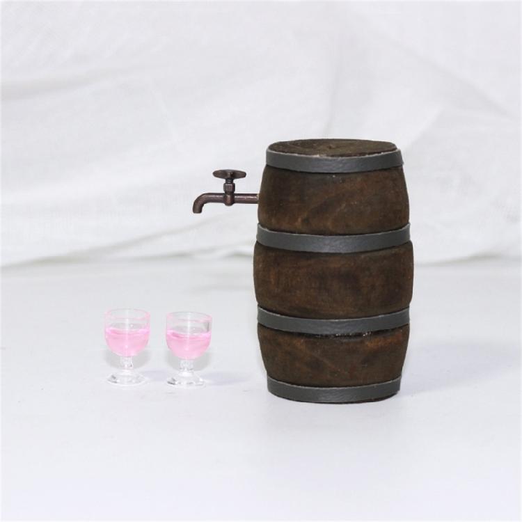 Wooden Wine Barrels and Faucet Wine Glasses for 1/12 Doll House Decoration Miniature Scene Building Furniture Model