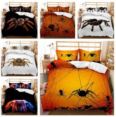 3D Spider Terrifying Bedding Set Halloween Down Duvet Cover Pillowcase 2/3pc Single and Double Soft Quick Drying Bed Cover Kid Men's Gift