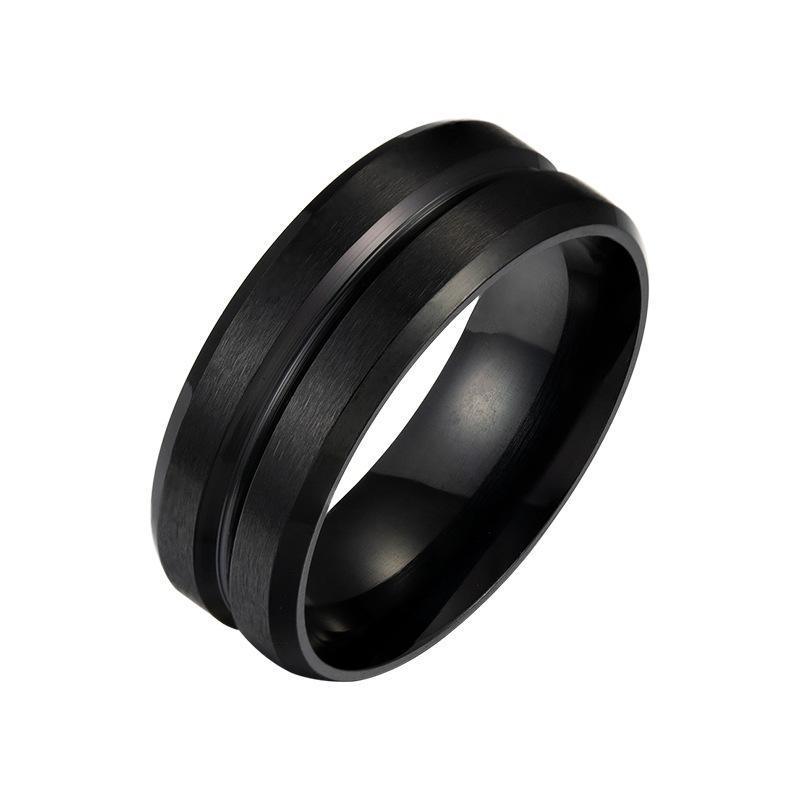 

Fashion 8mm Black Stainless Steel Ring For Men Simple Groove Matte Brushed Surface Mens Wedding Bands Men Rings Anniversary 13 чорний