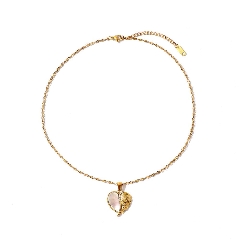 Waterproof 18K Gold-Plated Heart Pendant Necklace with Stainless Steel, White Mother of Pearl, and Abalone Shell