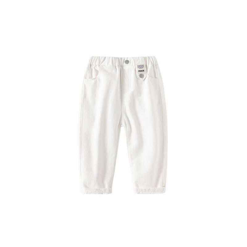 Children's Clothing Spring and Autumn Boys' Casual Pants Kids Solid Color Label Fashion Pants Baby Boys Low-Waist Elastic Waistband Long Pants