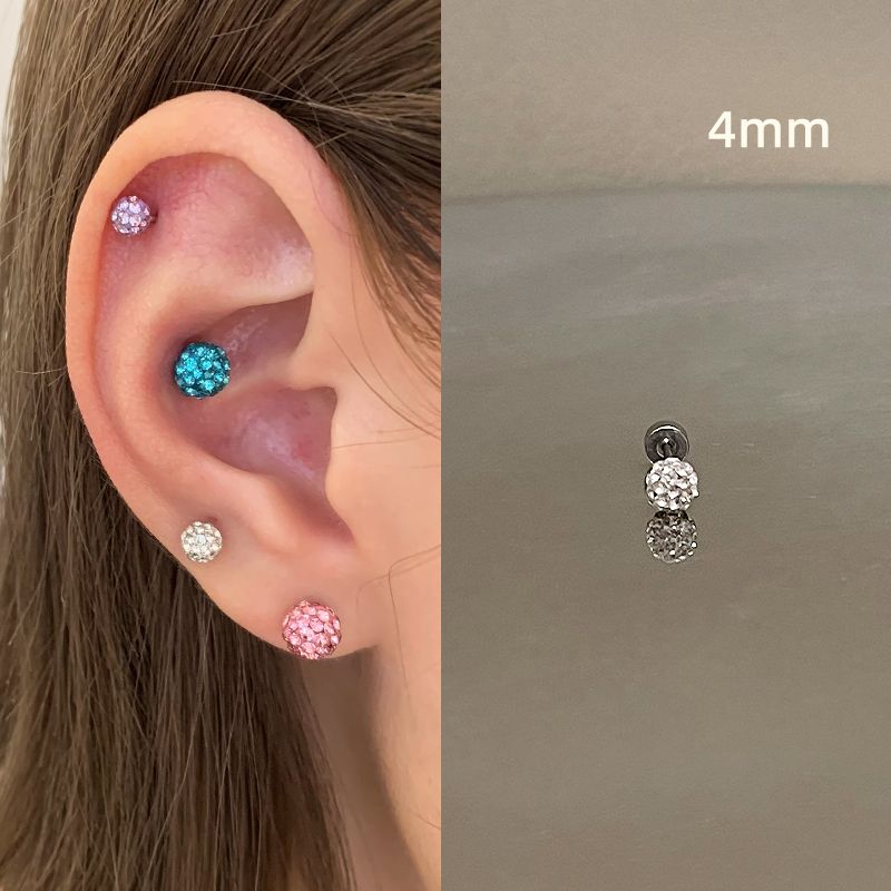 

Color Rhinestone Ball | Ringring Store Titanium Steel Ear Studs Rhinestone No Need to Take off Ear Bone Stud Ear Ear Bone Pin Flats Earrings for Women 4mm silver drill ball 1