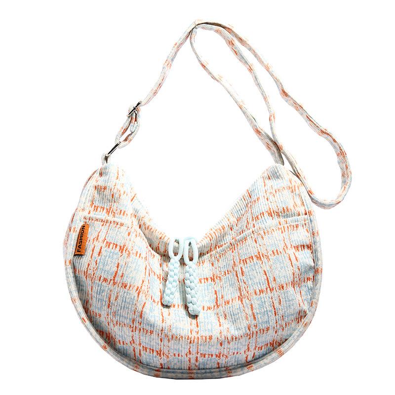 Stylish and Versatile, Simple and Small, Fresh, Thousand Bird Grid, Large-capacity Literary Women's One-shoulder Crossbody Dumpling Bag