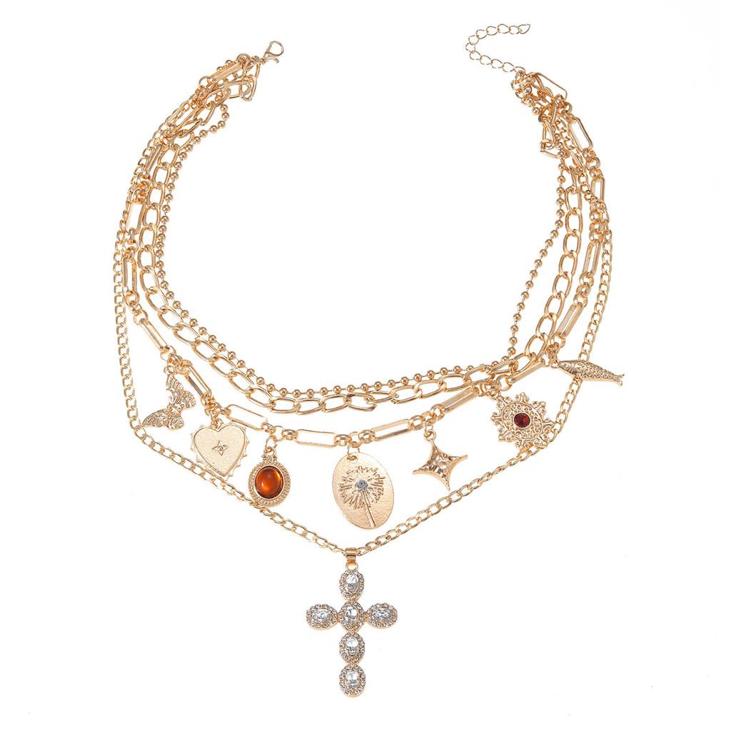 

Cross Pendant Necklace For Women With Vintage Butterfly Bow Heart Design Fashion Jewelry