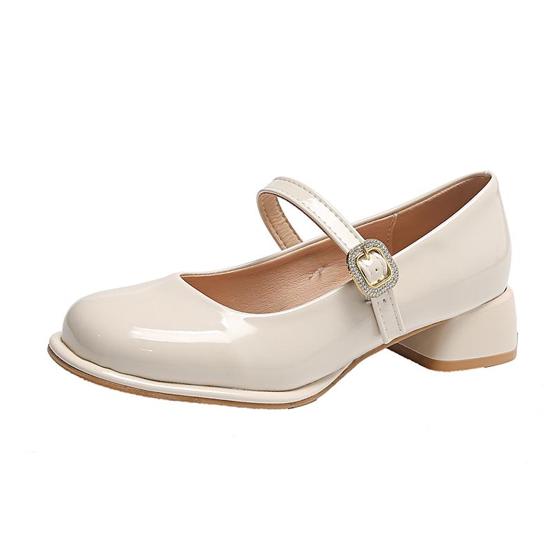 Moda 2024 Primavera y Otoño Nuevo Abrigo de Moda Superficie de Cuero Brillante Talla Grande Zapatos Individuales Mary Jane Tacones Altos Mujer