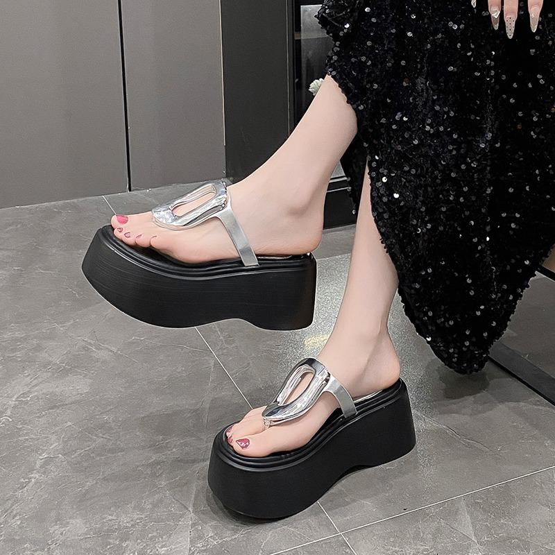 Fashion 7.5cm Summer Women Flip-Flops Chunky Beach Shoes 2024 Ladies Wedge Heels Open Toe Slippers Woman Platform Slides Outside Sandals